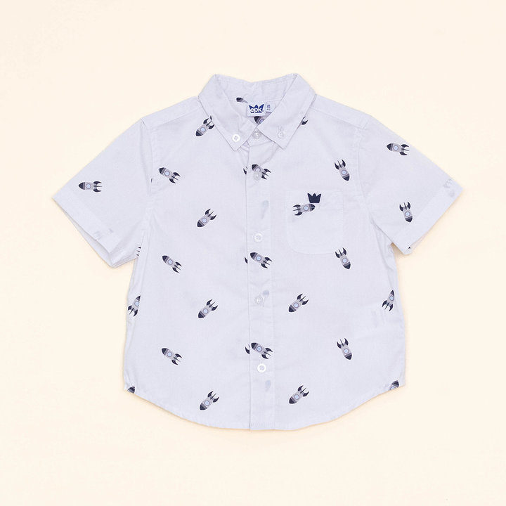 Camisa Blanca Manga Corta con Estampado de Cohetes para Bebé Niño