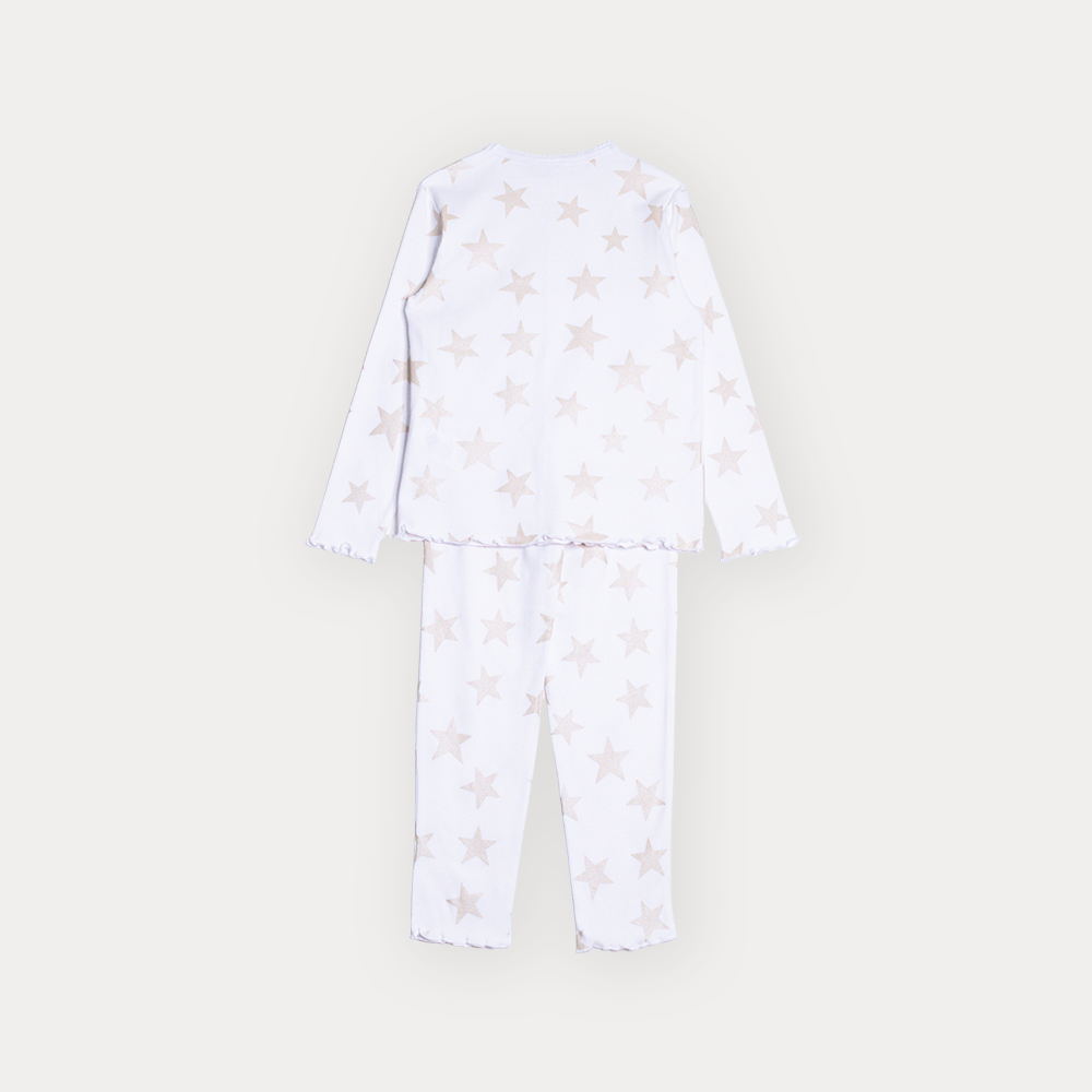 Pijama De Algodón Blanco Con Estampado De Estrellas Metálicas Para Niña