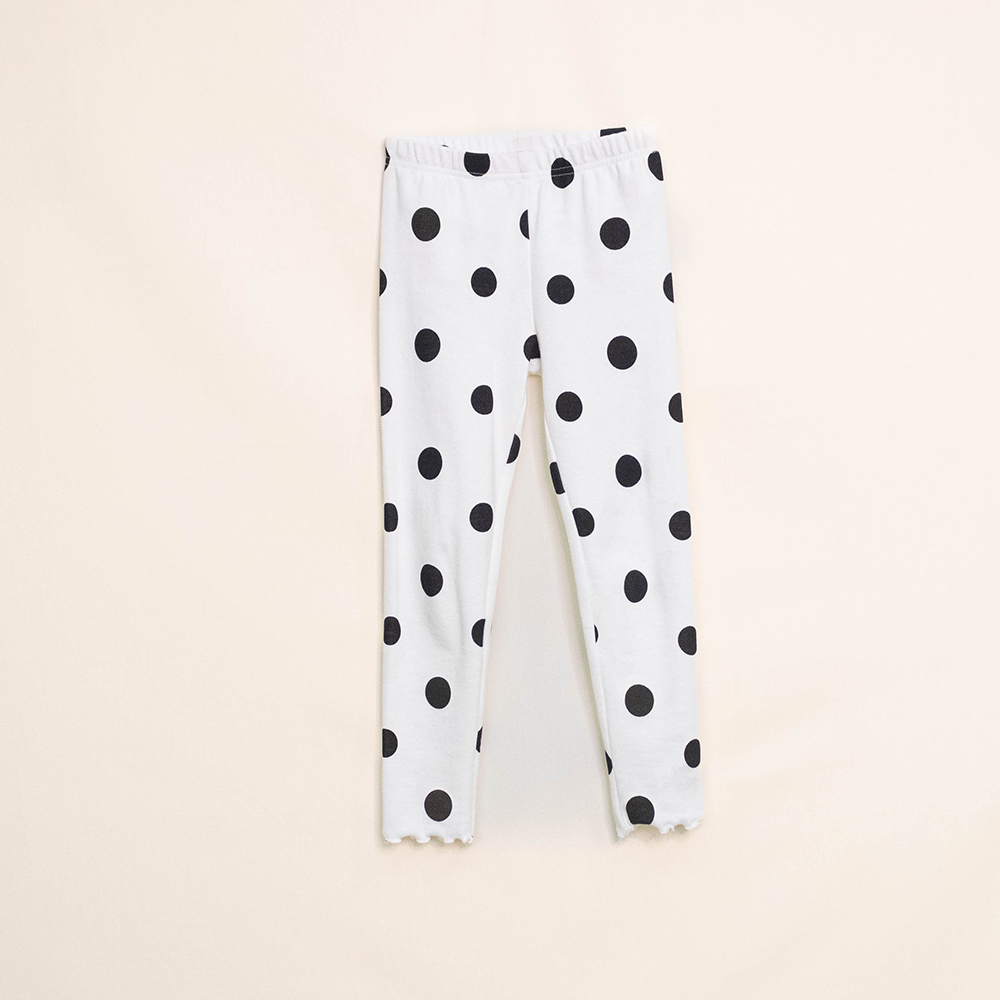 Legging Color Hueso de Algodón con Puntos Negros para Niña