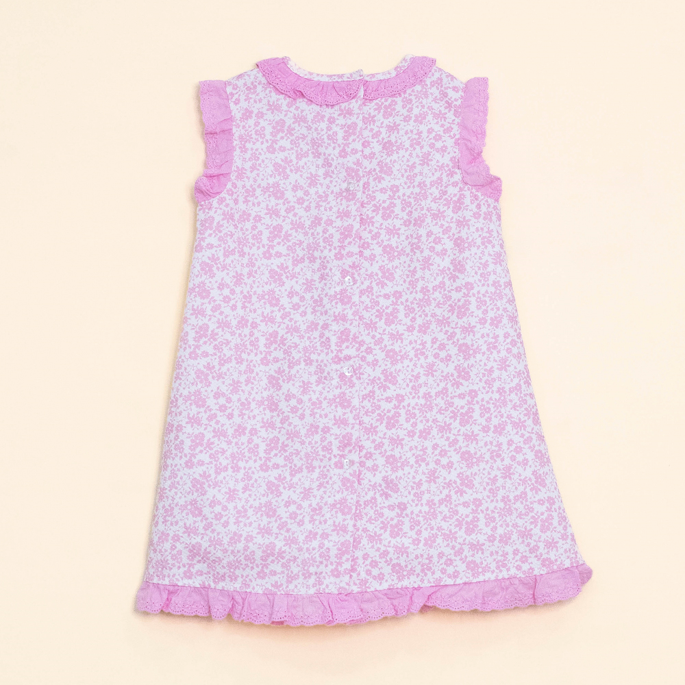 Vestido de Piqué Blanco Sin Mangas con Estampado de Flores Rosadas para Bebé Niña