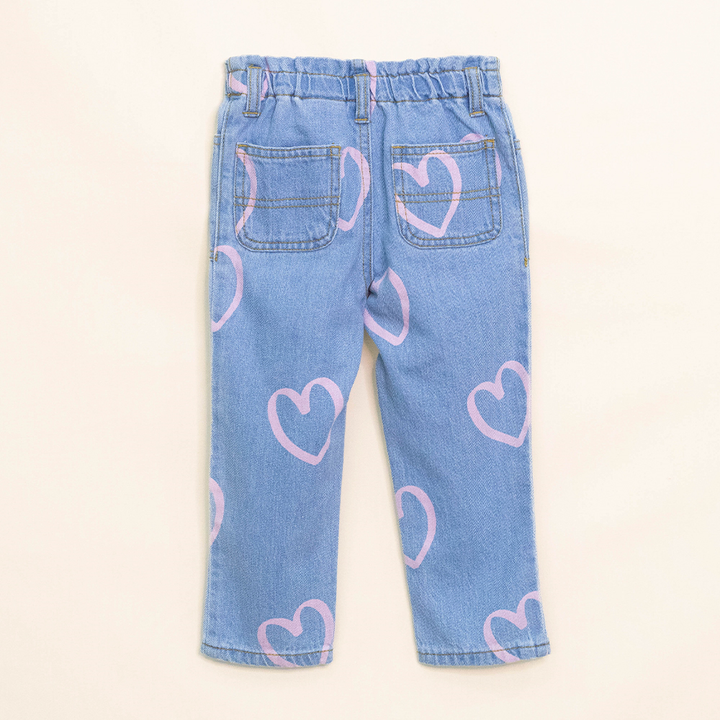 Jean Azul Claro con Corazones Rosados para Bebé Niña