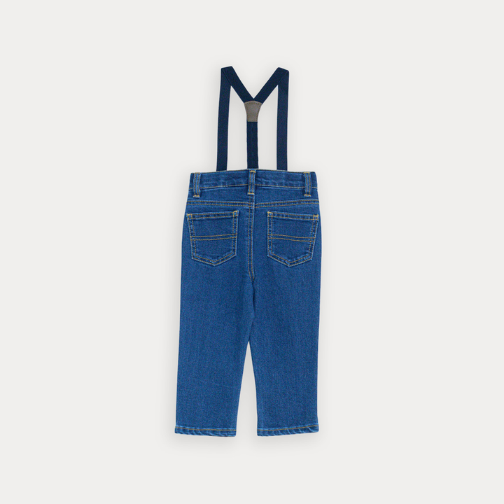 Jean Azul Oscuro Con Tirantes Para Bebe Niño