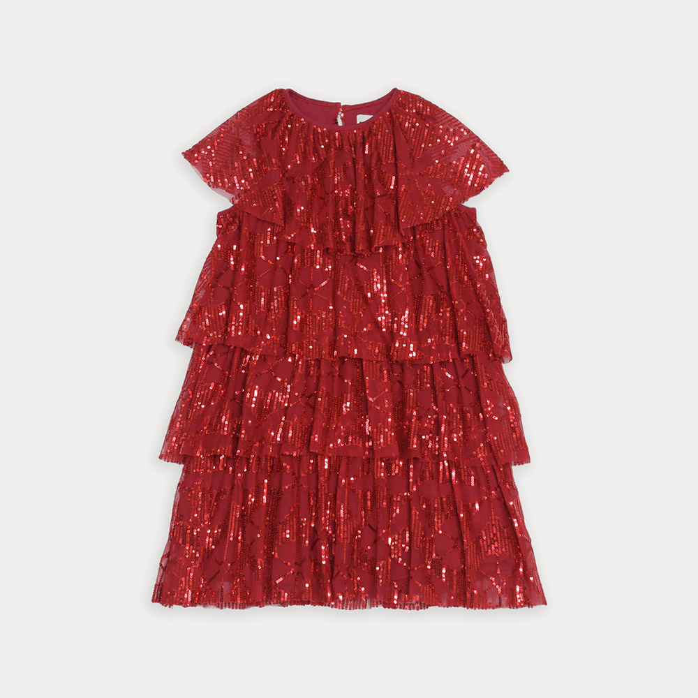 Vestido De Tela Ligera Rojo Con Lentejuelas Para Niña