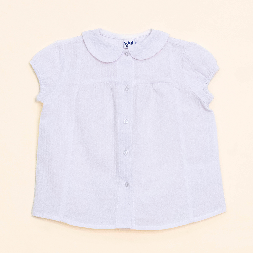 Blusa Blanca Manga Corta con Textura de Rayas, para Bebé Niña