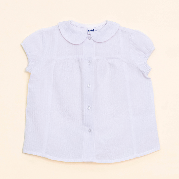 Blusa Blanca Manga Corta con Textura de Rayas, para Bebé Niña