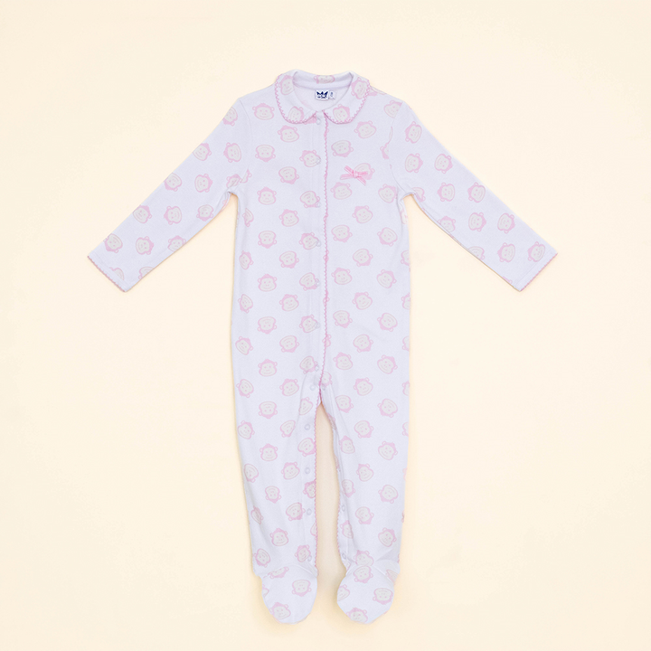 Pijama Blanca de Algodón con Gráficos de Monitos Rosados Bebé Niña para Bebé Niña