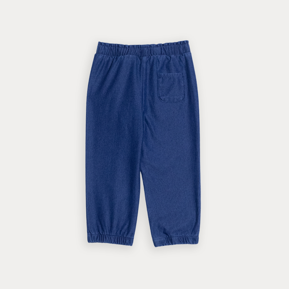 Pantalón Chambray Azul Oscuro Con Elástico En La Cintura Para Bebe Niña