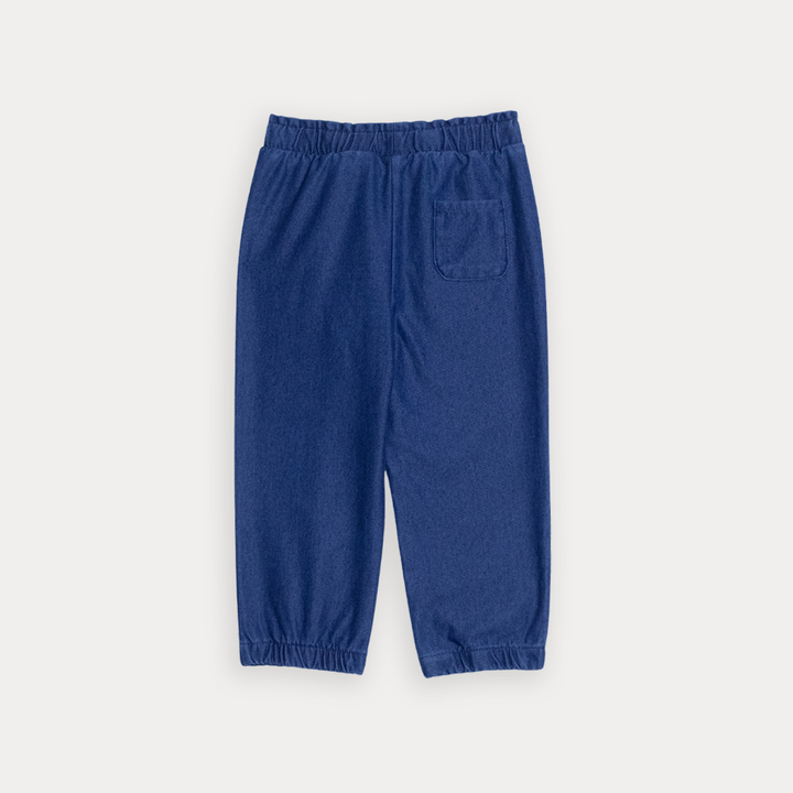 Pantalón Chambray Azul Oscuro Con Elástico En La Cintura Para Bebe Niña