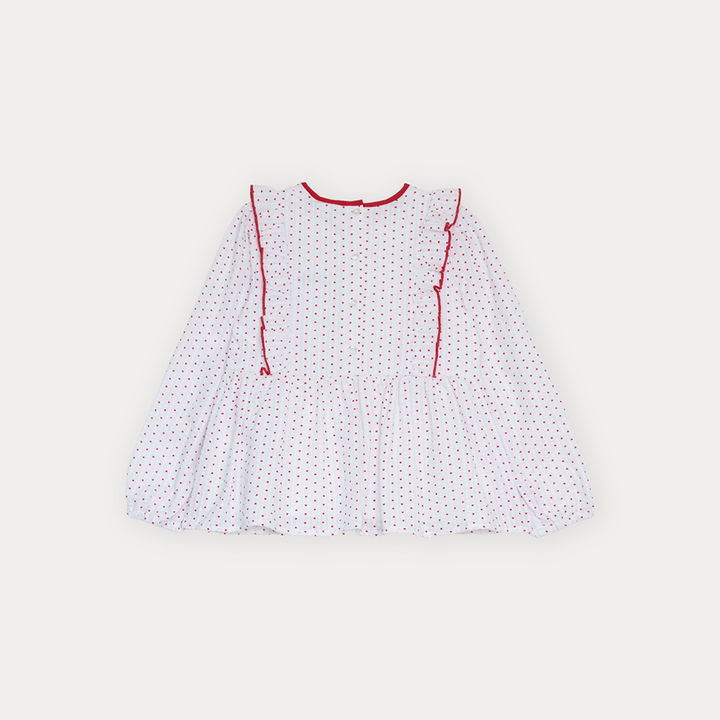 Blusa De Sirsaca Blanca Manga Larga Con Estampado De Corazones Rojos Para Niña