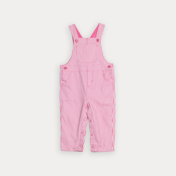 Braga Larga De Twill Con Rayas Blancas Y Rosado Guayaba  Para Bebe Niña