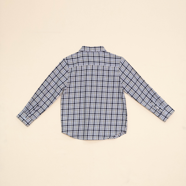 Camisa Manga Larga de Flannel con Estampado de Cuadros Caqui, Negros y Grises para Niño