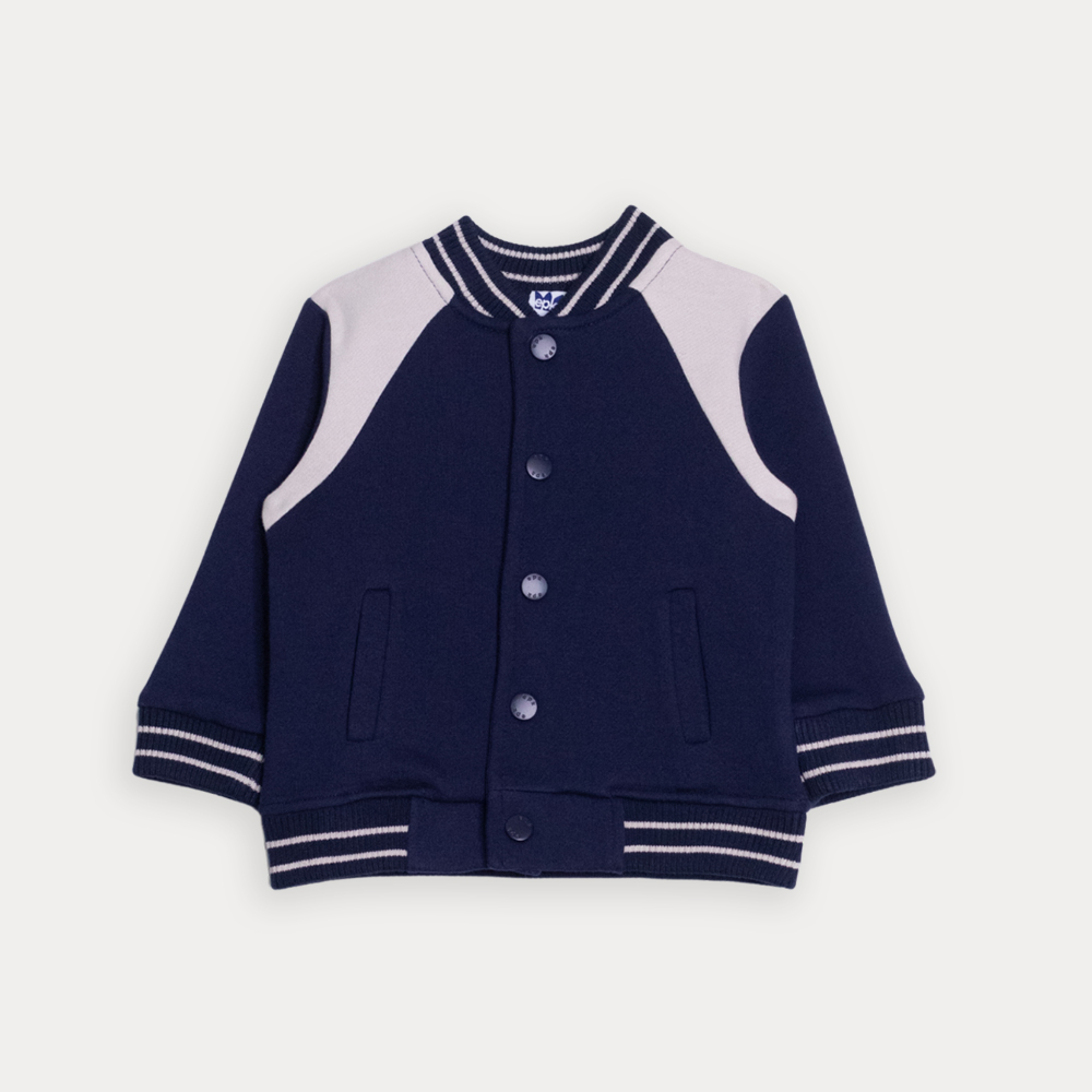 Chaqueta De Tela Gruesa Azul Marino Con Detalles En Crema Para Bebe Niño