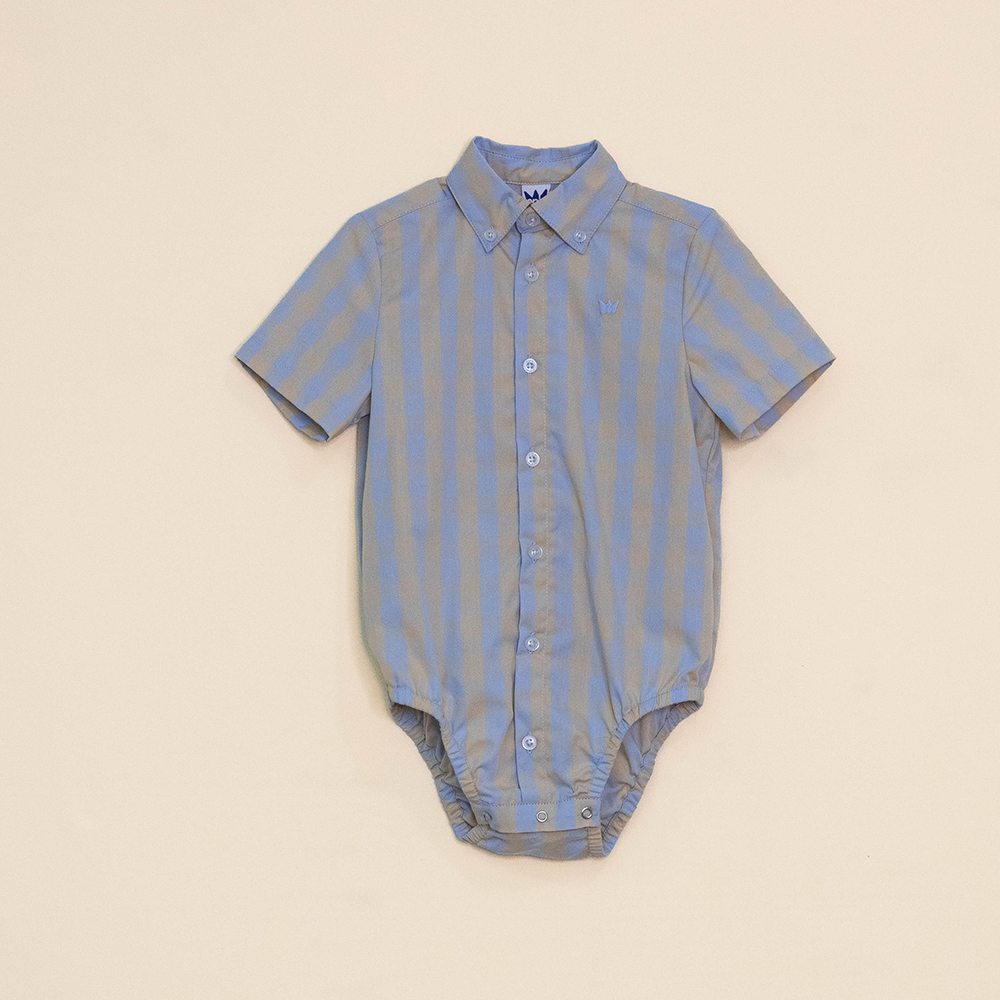 Body de Camisa con Estampado de Cuadros Azules y Beige, Manga Corta, para Bebé Niño