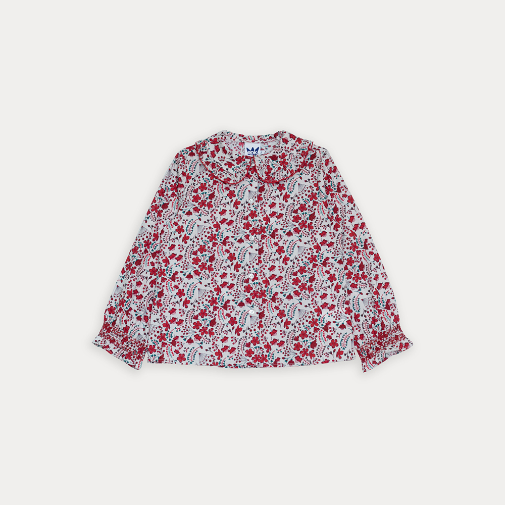 Blusa De Popelina Manga Larga Con Estampado De Flores Para Niña