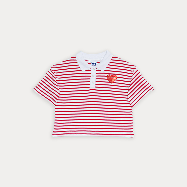 Chemise De Algodón Con Estampado De Rayas Blancas Y Rojas Y Parche De Corazón Con Lentejuelas Para Niña