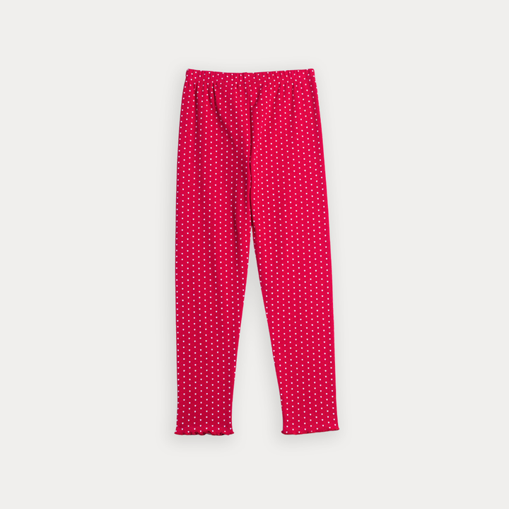 Legging De Algodón Rojo Con Estampado De Corazones Blancos Para Niña
