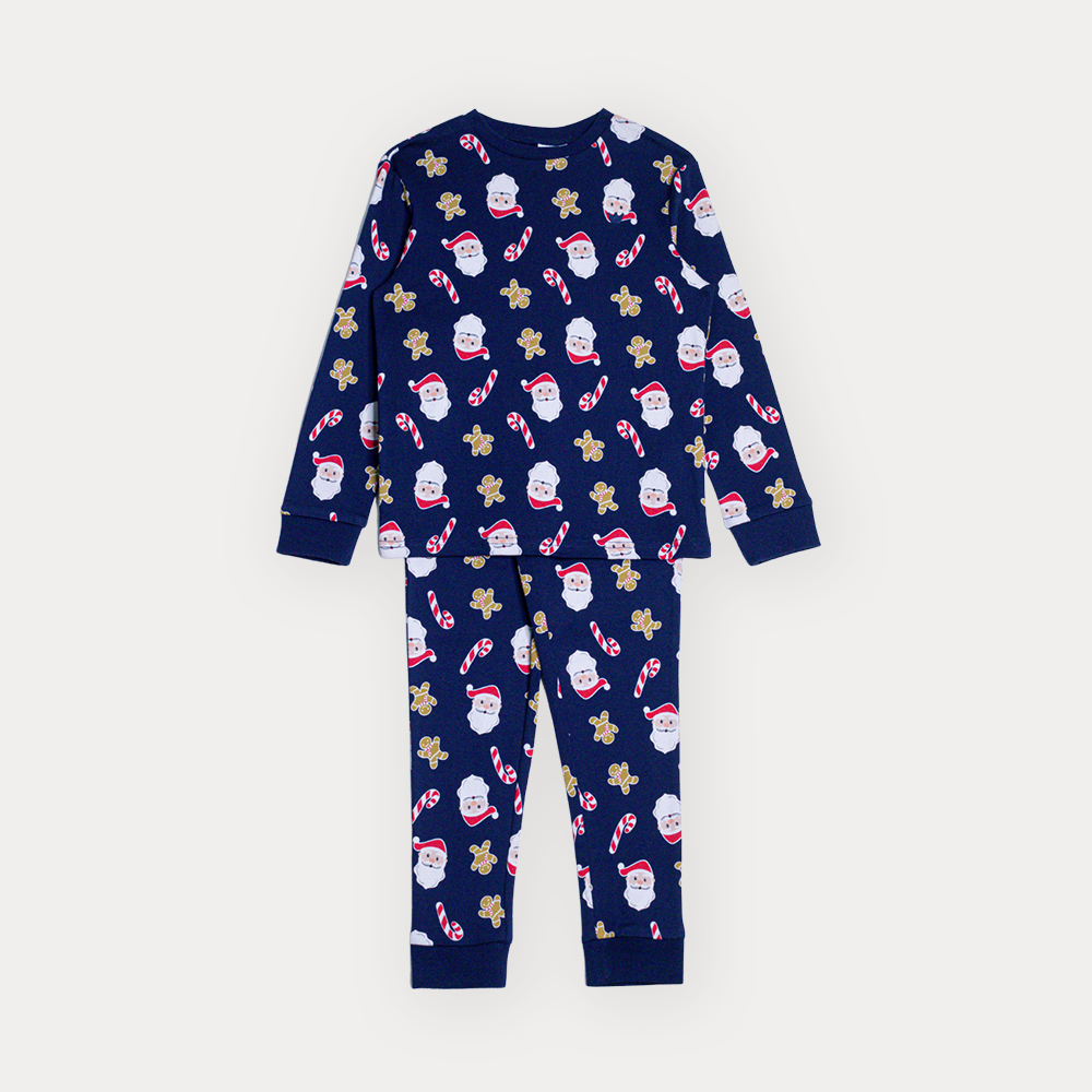 Pijama De Algodón Azul Marino Con Estampado Navideño Para Niño