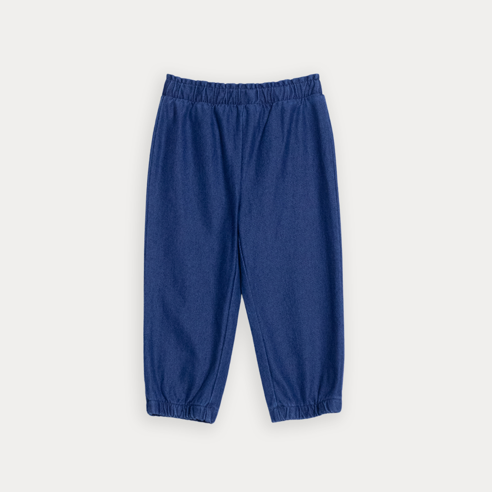 Pantalón Chambray Azul Oscuro Con Elástico En La Cintura Para Bebe Niña