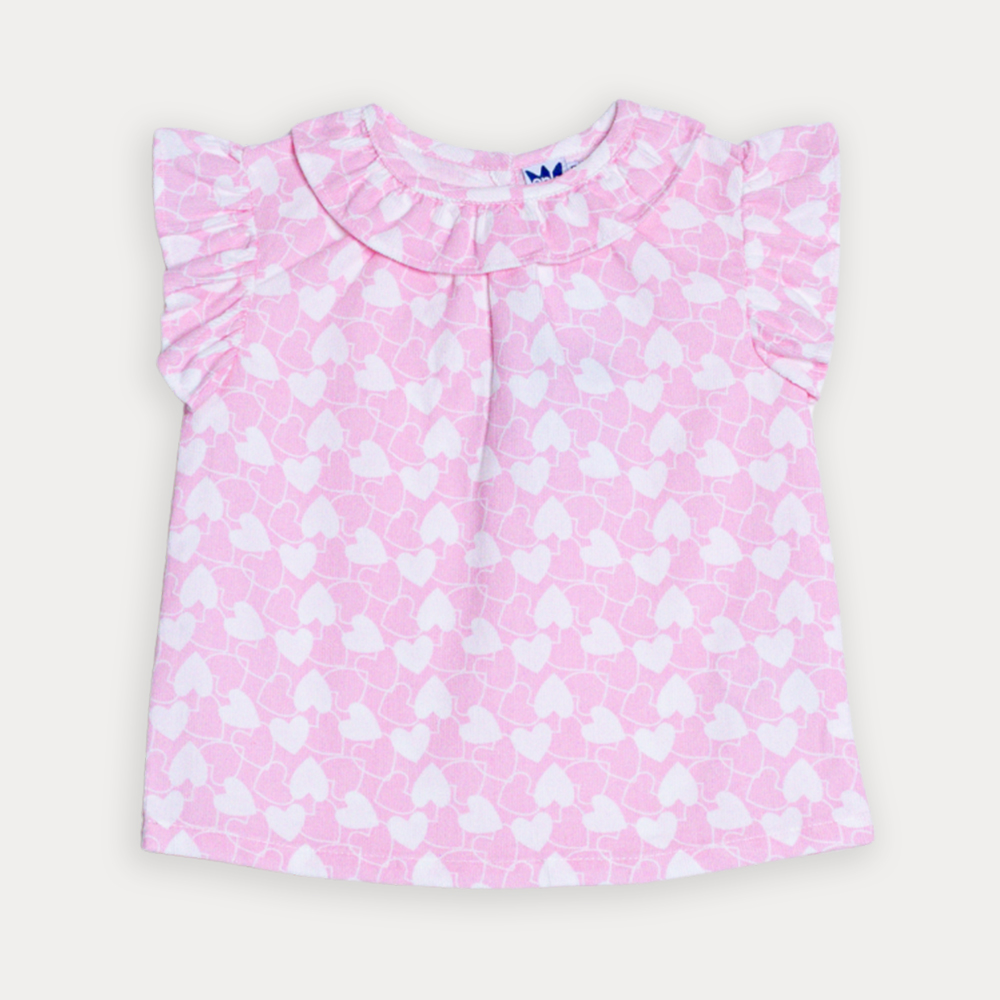 Blusa De Corduroy Rosada Con Estampado De Corazones Blancos Para Bebe Niña