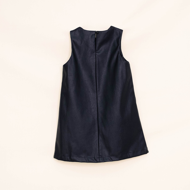 Vestido Negro de Cuerina con Bolsillos para Niña
