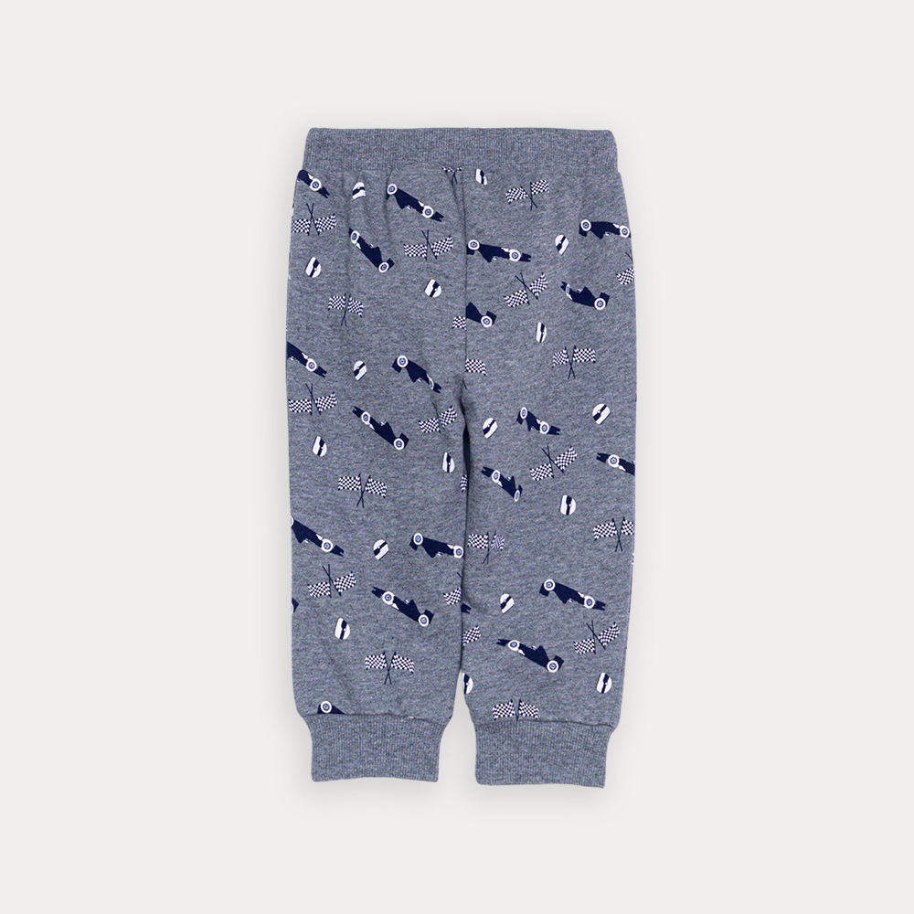 Mono De Algodón Gris Claro Con Estampado De Carritos Con Elástico En La Cintura Para Bebe Niño