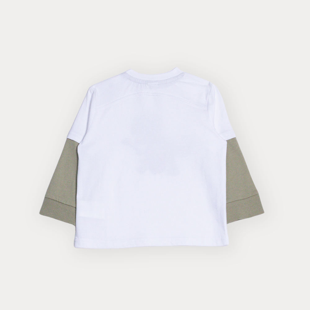 Franela De Algodón Blanco Con Gráfico De Dinosaurio Y Mangas Largas En Verde Para Bebe Niño