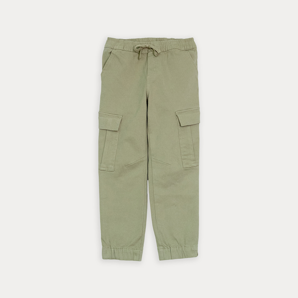 Pantalón Cargo De Twill Verde Con Elástico En La Cintura Para Bebe Niño