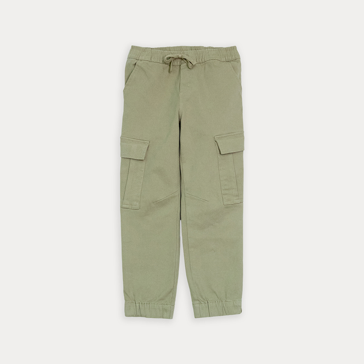 Pantalón Cargo De Twill Verde Con Elástico En La Cintura Para Niño