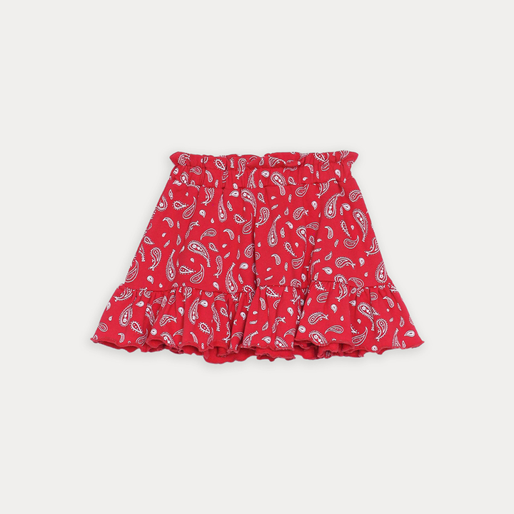 Falda De Algodón Rojo Con Estampado De Bacterias Blancas Para Niña