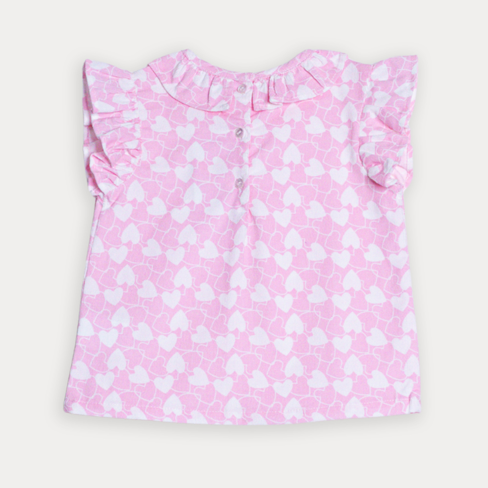 Blusa De Corduroy Rosada Con Estampado De Corazones Blancos Para Bebe Niña