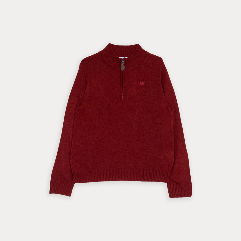 Suéter Tejido Vinotinto Con Cierre En Cuello Para Niño