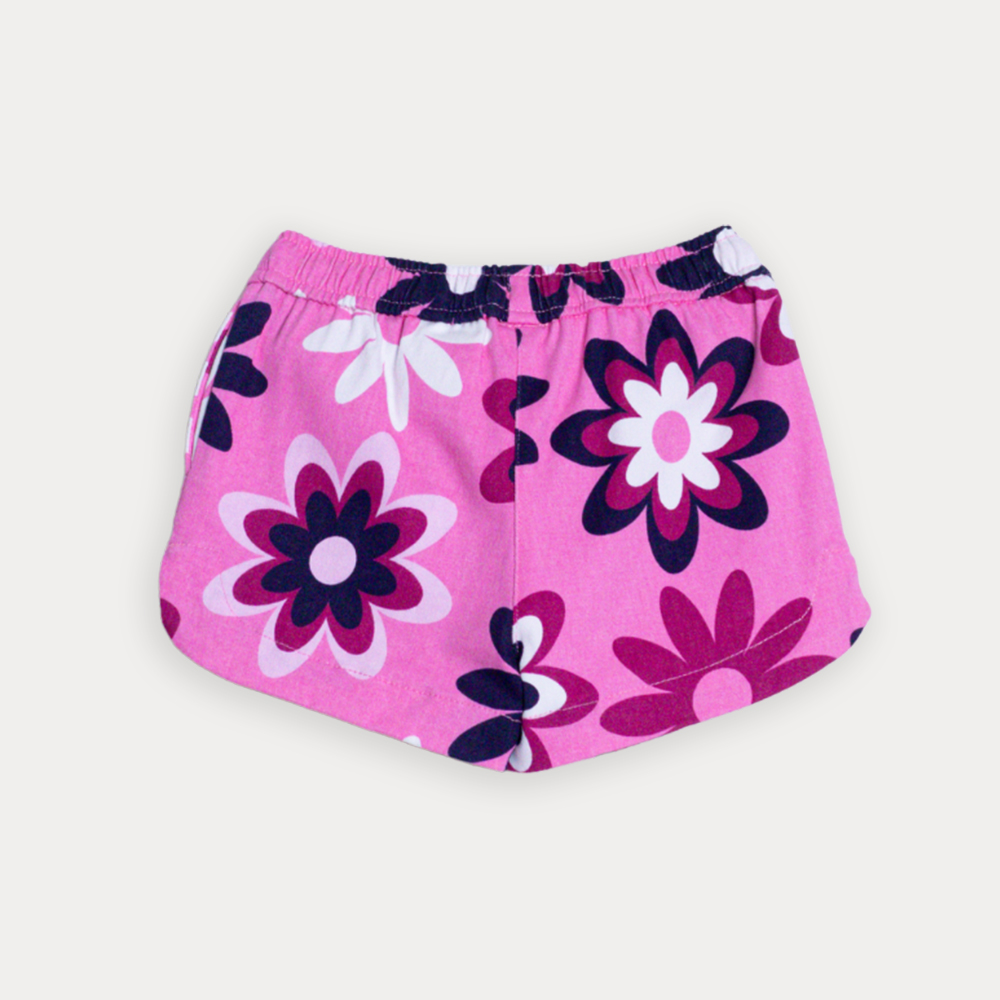 Short De Twill Rosado Con Estampado De Flores Grandes Para Bebe Niña