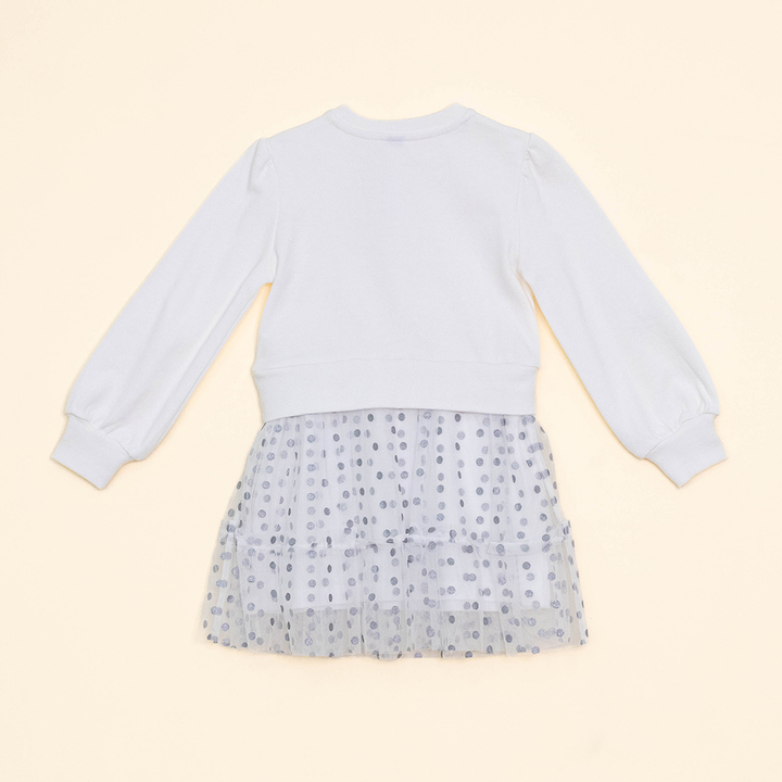 Vestido Color Hueso de Algodón con Falda de Tull para Niña
