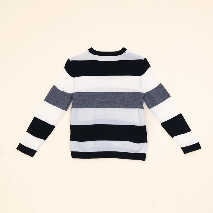 Suéter de Tela Tipo Cashemira con Rayas Color Hueso, Negro y Gris para Niño