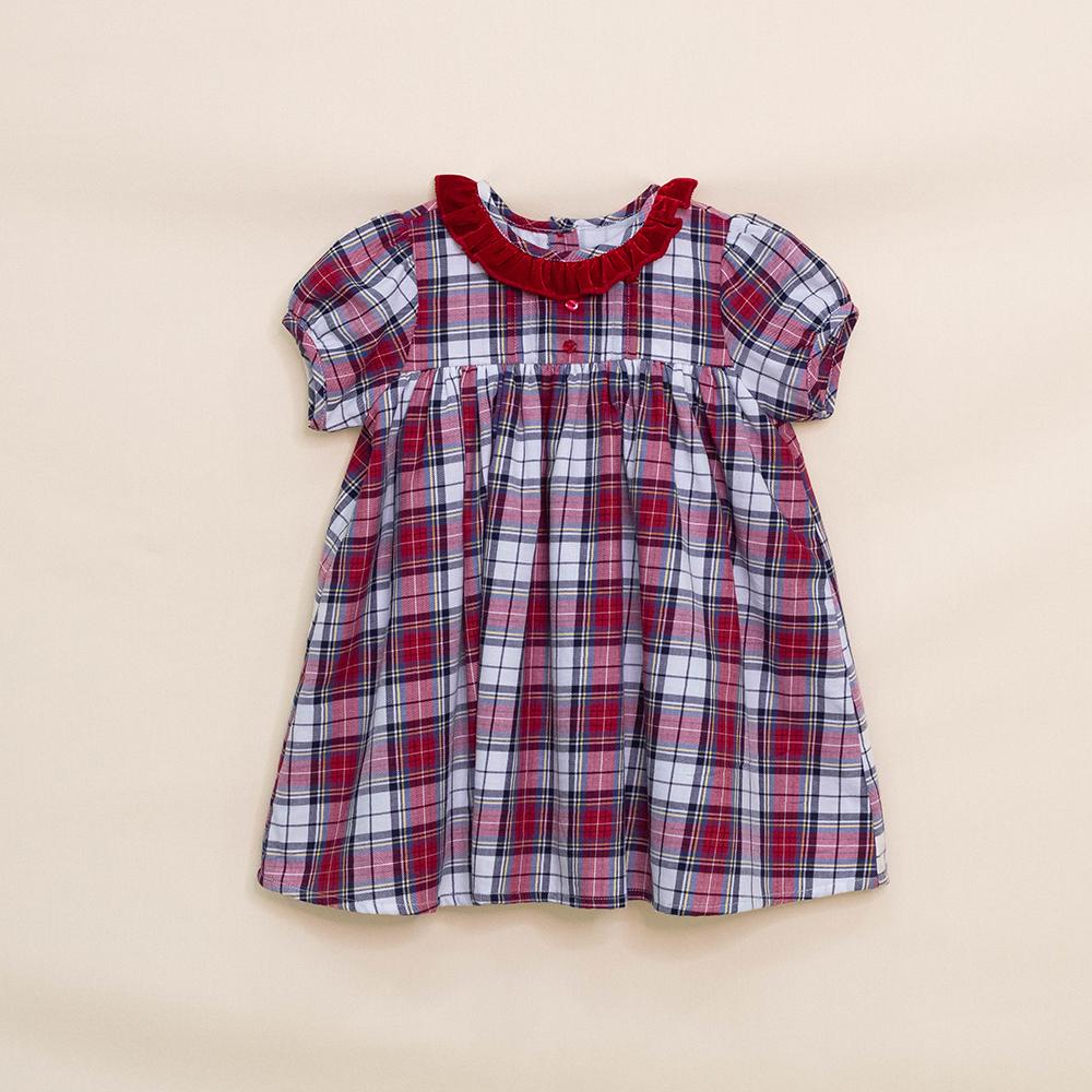 Vestido Cuadros Rojos Y Azules Bebé Niña
