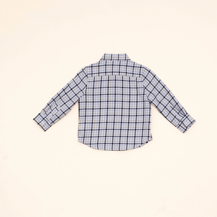 Camisa Manga Larga de Flannel con Estampado de Cuadros Caqui, Negros y Grises para Bebé Niño