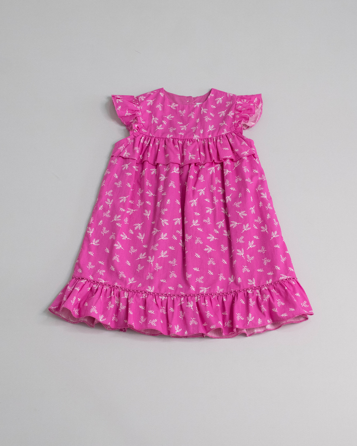 Vestido fucsia de popelina con estampado floral