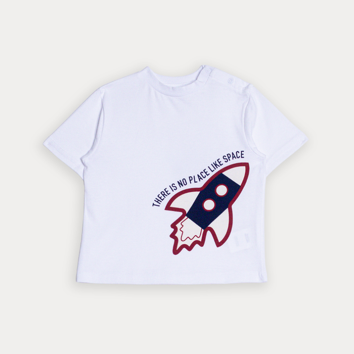 Franela De Algodón Blanco Con Gráfico De Cohete Para Bebe Niño