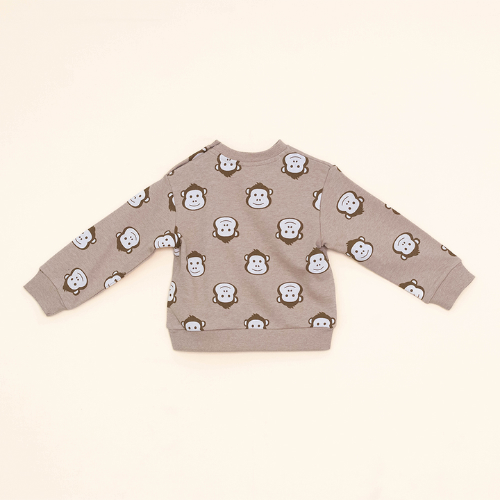 Suéter Marrón de Algodón con Estampado de Monos para Bebé Niño