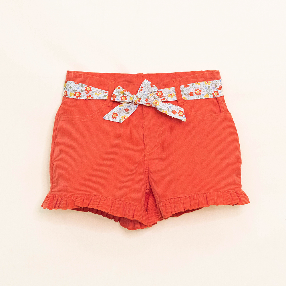Short Anaranjado de Corduroy con Cinturón Estampado para Niña