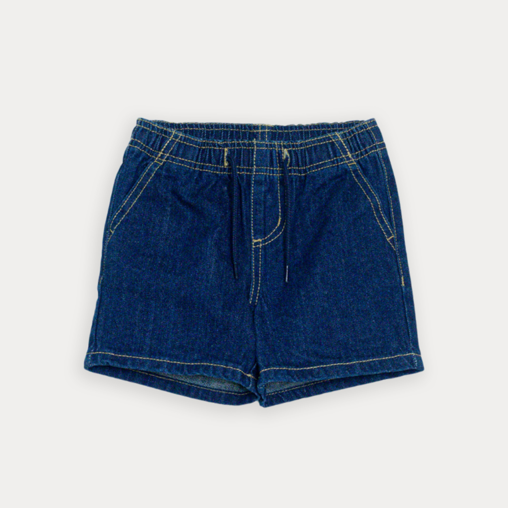 Short De Jean Azul Oscuro Con Elástico En La Cintura Para Bebe Niño