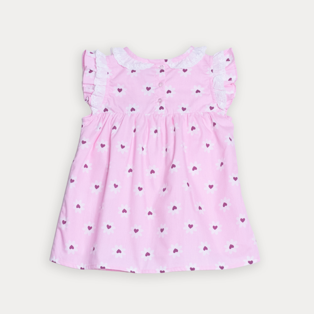 Vestido De Popelina Rosado Con Estampado De Flores Blancas Para Bebe Niña