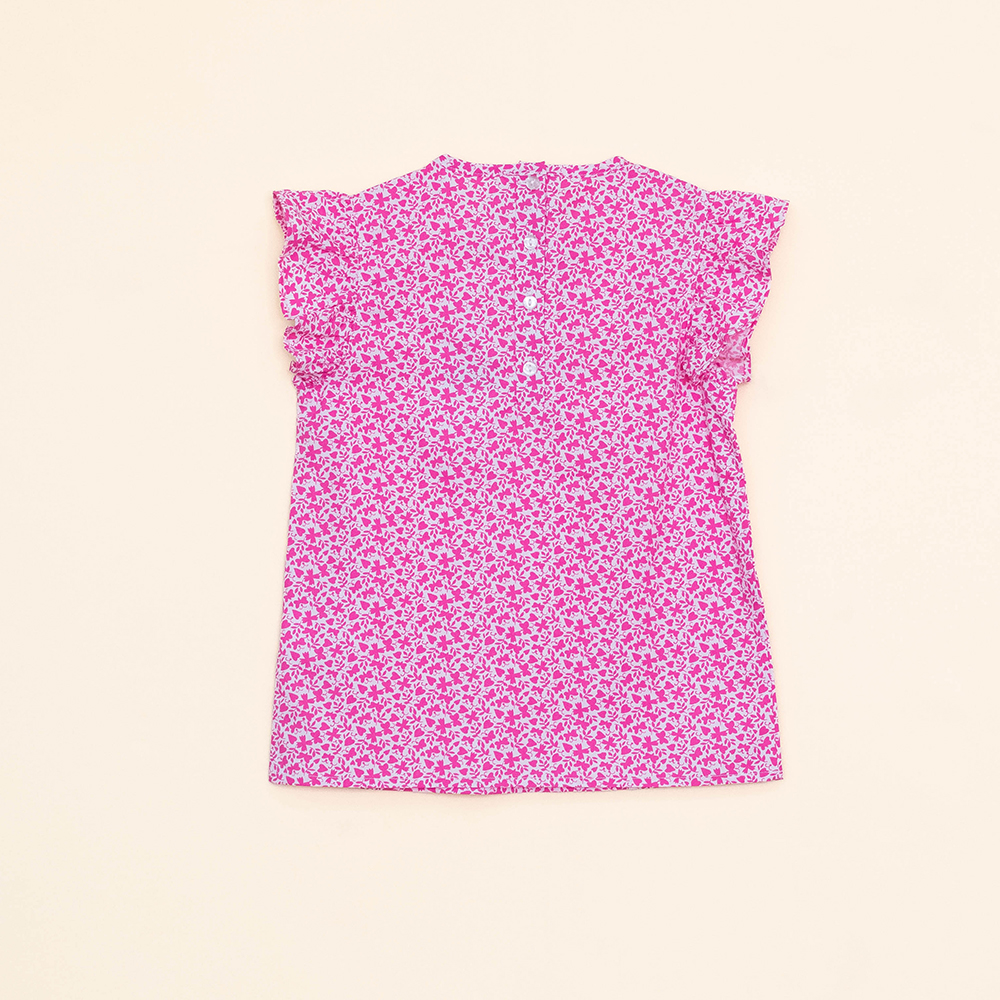 Blusa de Popelina con Estampado de Mariposas Rosadas para Niña