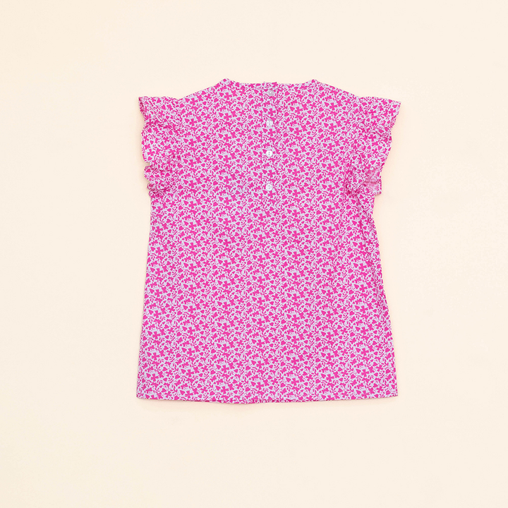 Blusa de Popelina con Estampado de Mariposas Rosadas para Niña