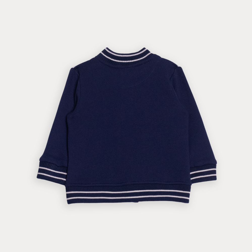 Chaqueta De Tela Gruesa Azul Marino Con Detalles En Crema Para Bebe Niño