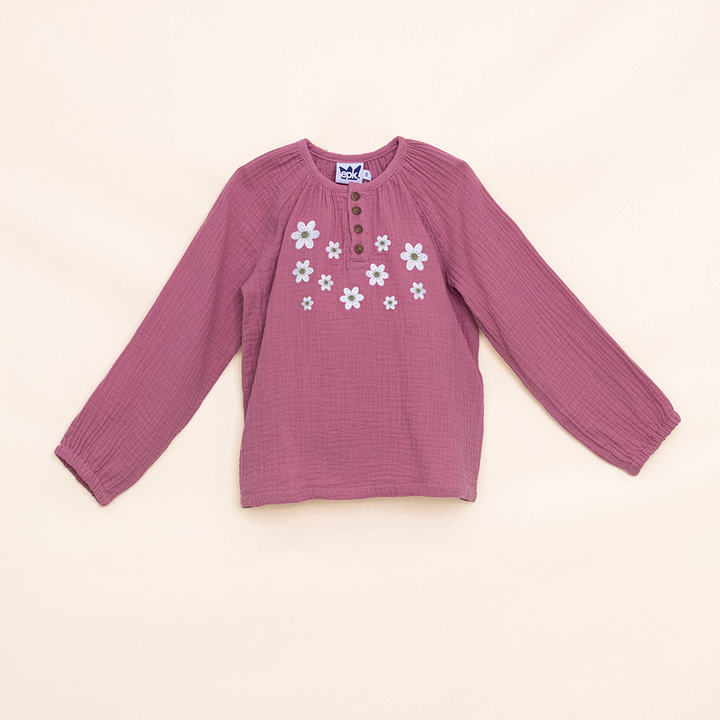 Blusa Rosada Manga Larga con Bordado de Flores para Niña