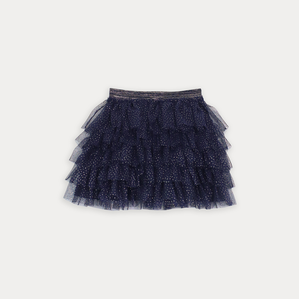 Falda De Tull Azul Marino Con Volantes Y Elástico En La Cintura Para Niña
