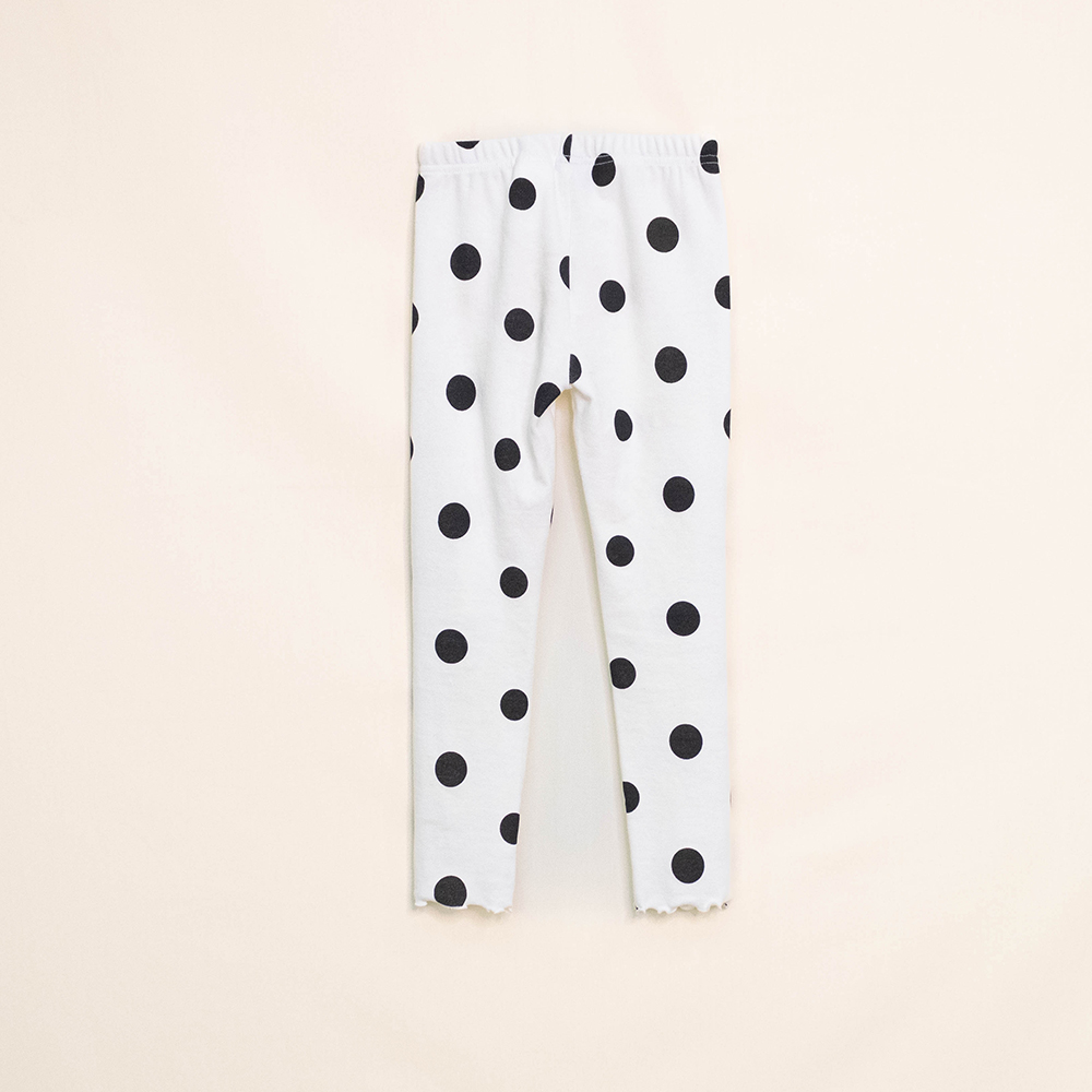 Legging Color Hueso de Algodón con Puntos Negros para Niña