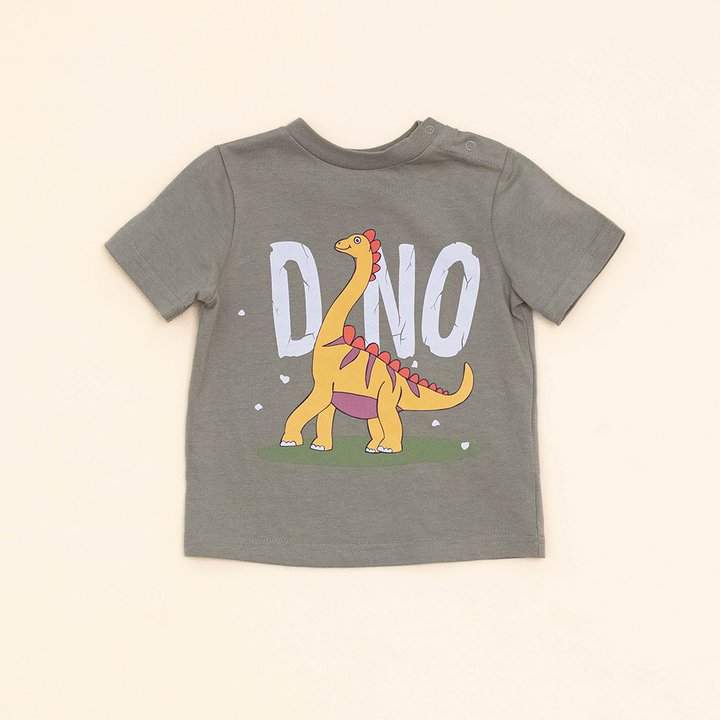 Franela Verde Manga Corta On Gráfico de Dinosaurio para Bebé Niño