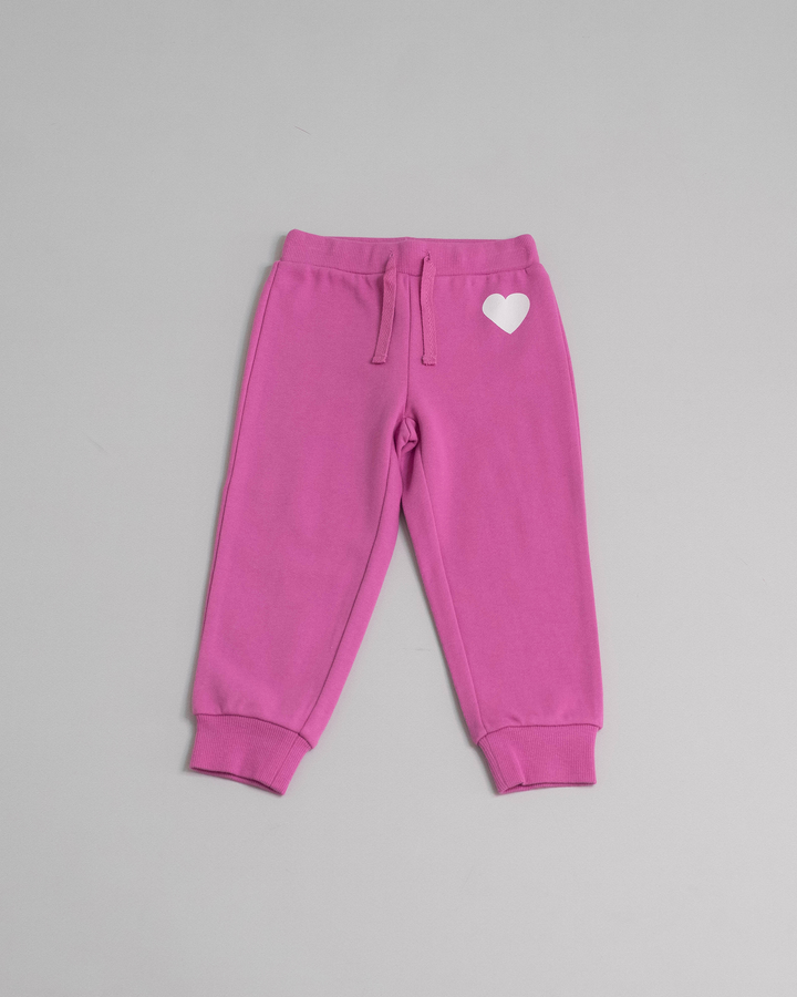 Pantalón Fucsia de algodón con ajustador y gráfico de corazón